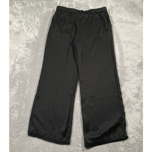 James Perse Pants 4 XL Black Satin Wide Leg Evening Dressy Drawstring Silky - Picture 2 of 7